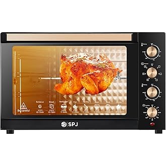 KROME 70L Electric Oven with Rotisserie – Convection Fan, 4 Knob Control, Double Glass Door, Stainless Steel Heating Elements, Includes Bake Tray & Accessories - KR-EO120RC