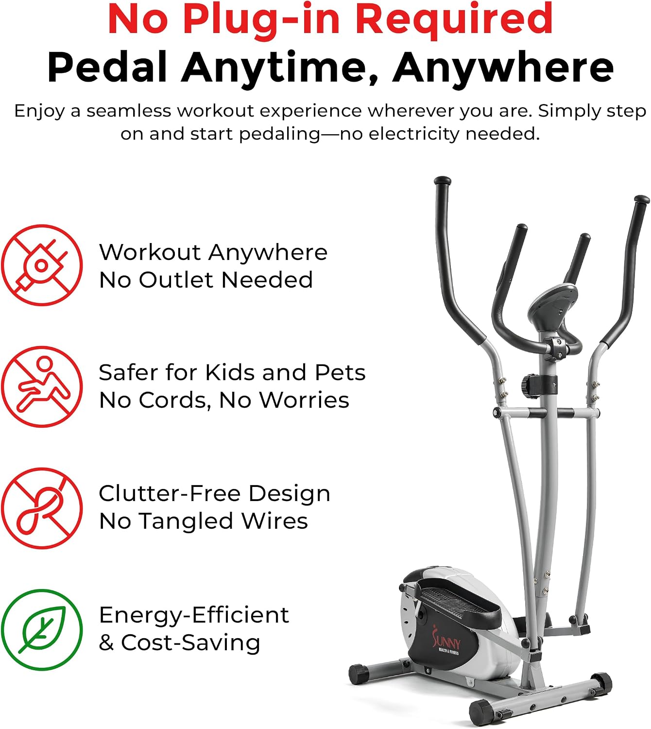 Sunny Health & Fitness Upright Elliptical w/Adjustable Magnetic Resistance | Advanced Magnetic Belt, 8 Level Resistance, Total Body Workout, Hyper-Quiet Belt Drive, Compact, 2-in-1 Upright Design