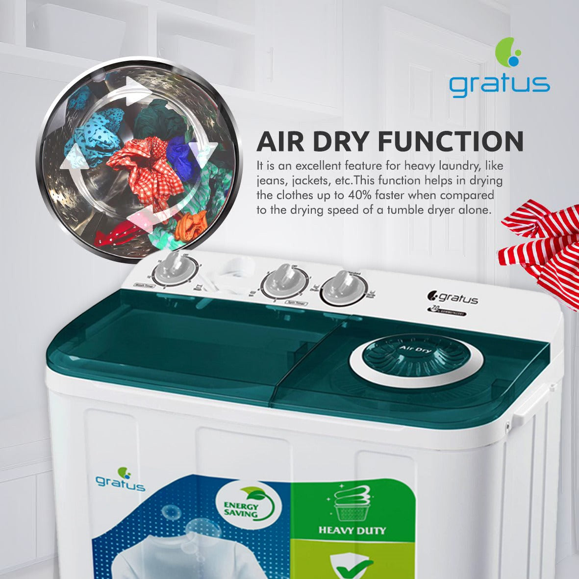 Gratus 7 KG Top Load Semi-Automatic Washing Machine (GSWM07KCDX1)