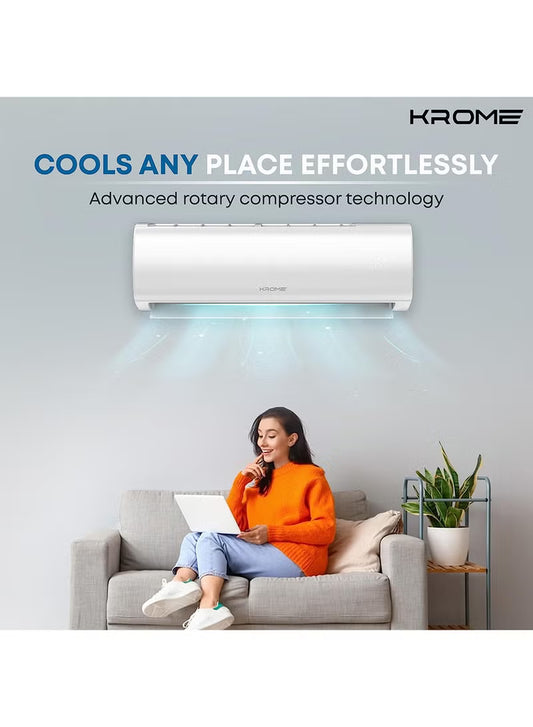 Krome 1.5 Ton Split Air Conditioner – 18000 BTU, Piston Compressor, Cool Only, Humidity Control, White – Model KR-SAP18EZT3
