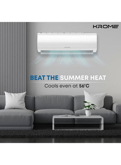 Krome 1.5 Ton Split Air Conditioner – 18000 BTU, GMCC Rotary Compressor, Fast Cooling, R-410a, White – KR-AR18MT3