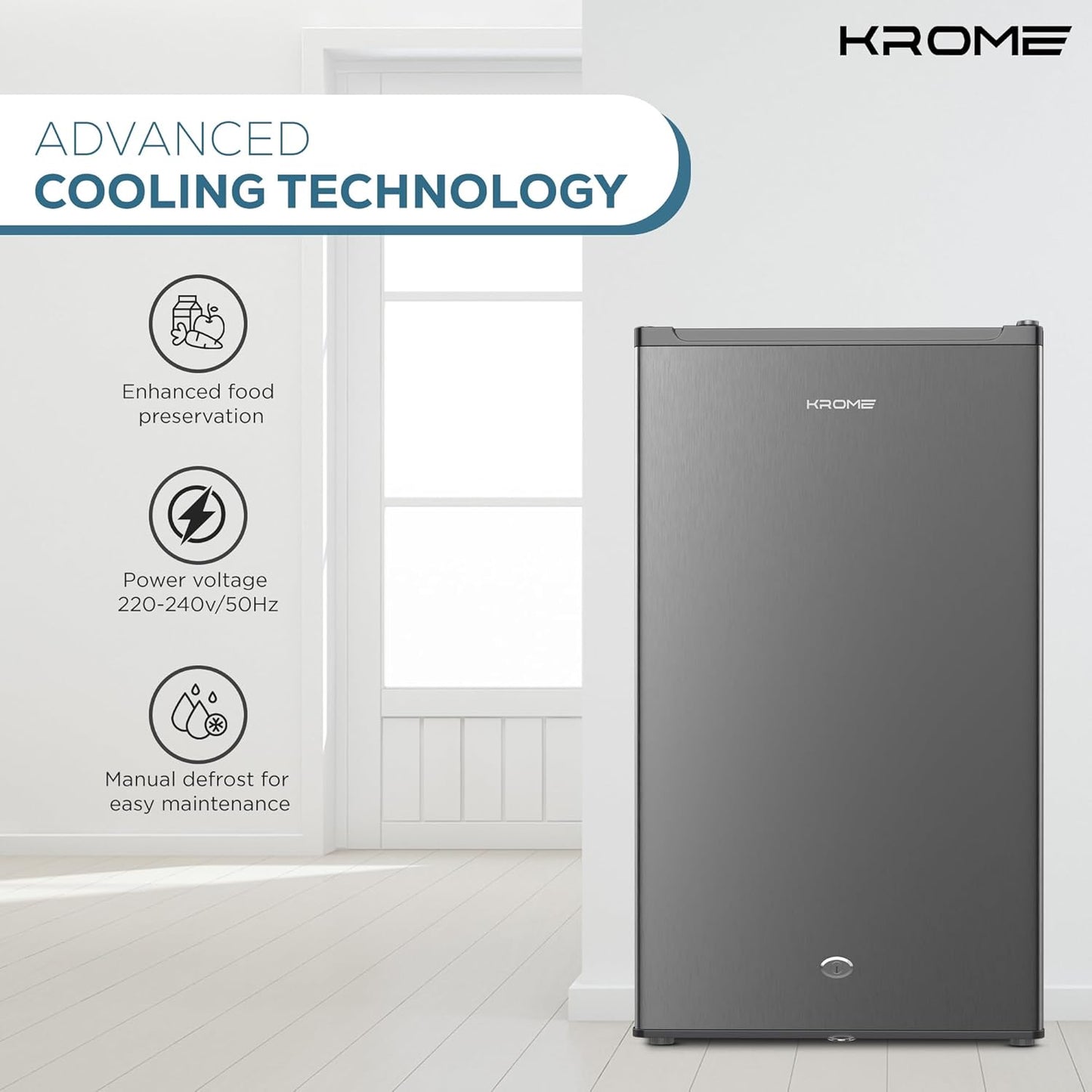 KROME 120L Single Door Refrigerator – KR‑RF138DDSG |