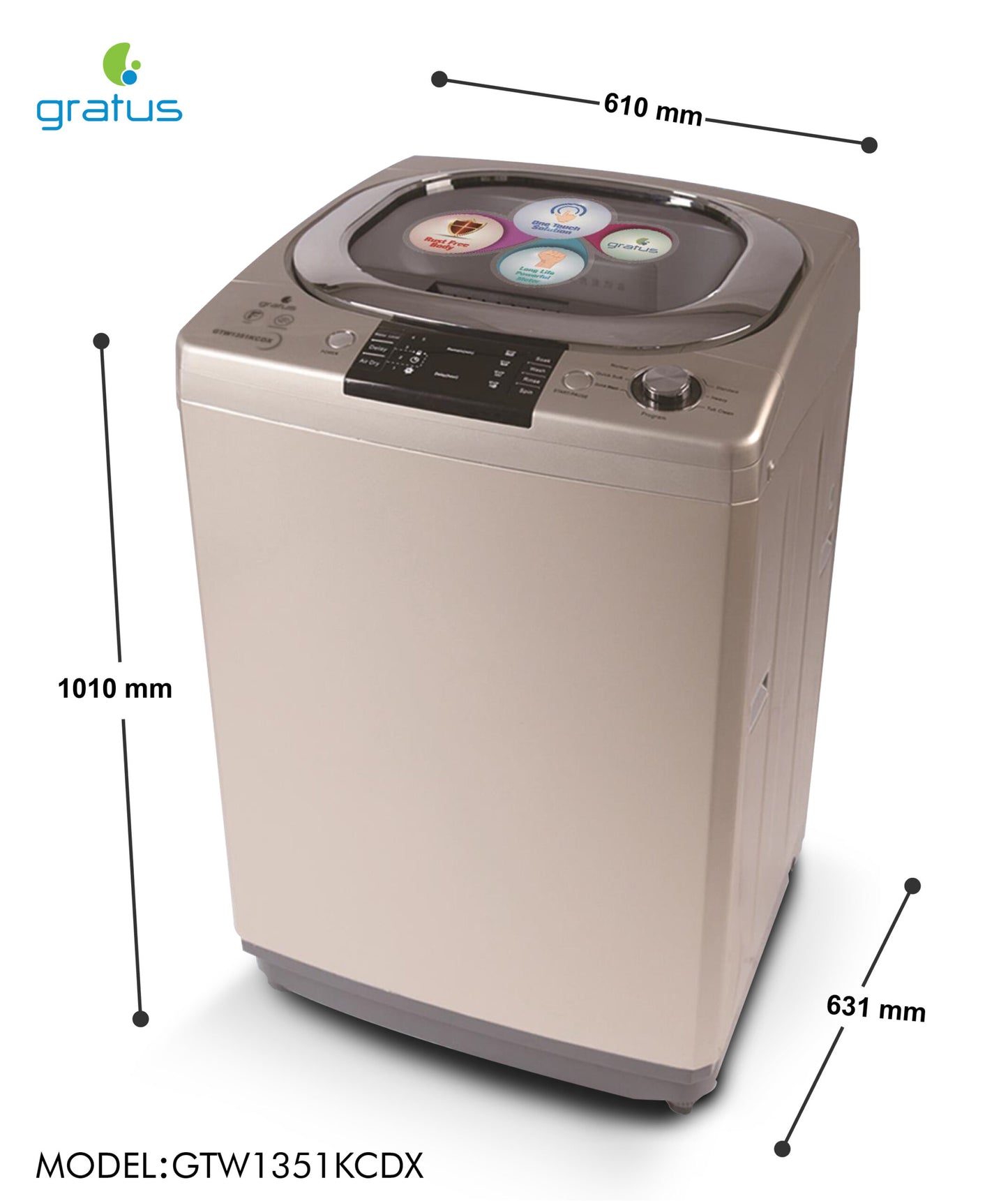 Gratus 22Kg Top Load Washing Machine, Model- GTW1351KCDX