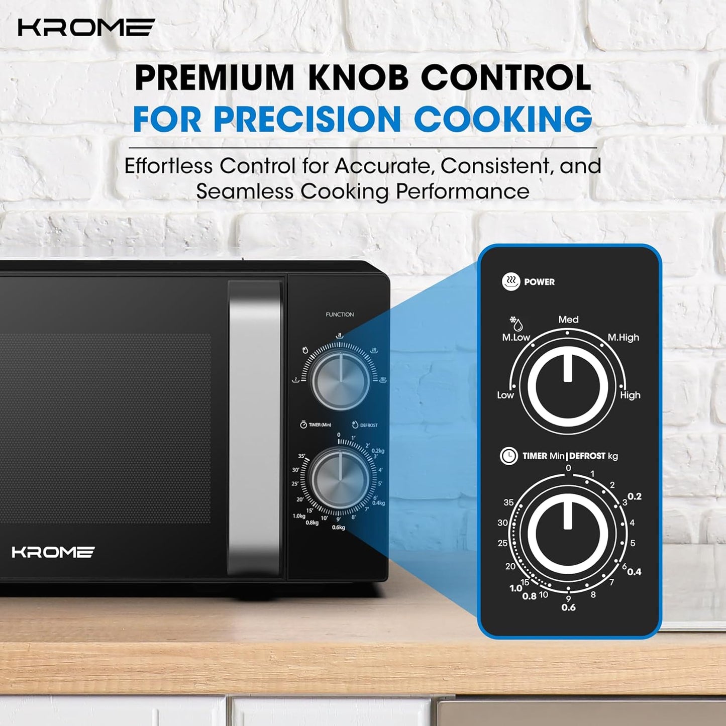 KROME 20L Microwave Oven, 700W, 5 Power Levels, Mechanical Control – Model KR-MW20MM (Black)