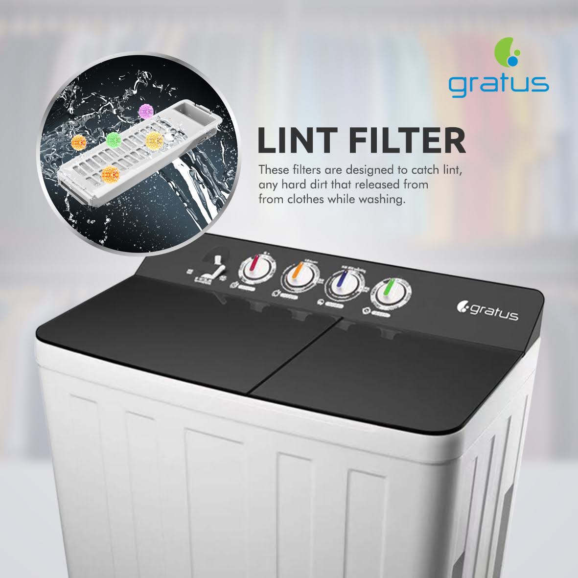 Gratus 20 KG Top Load Semi-Automatic Washing Machine (GSWM07KCDX1)
