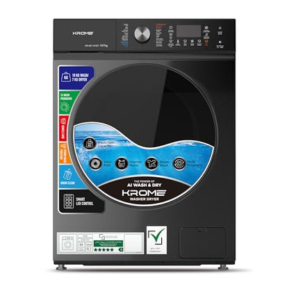 KROME 10/7 KG Front Load Washer Dryer – 1400 RPM, BLDC Motor, Titanium | Model: KR-WD107STI