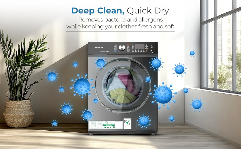 KROME 10/7 KG Front Load Washer Dryer – 1400 RPM, BLDC Motor, Titanium | Model: KR-WD107STI