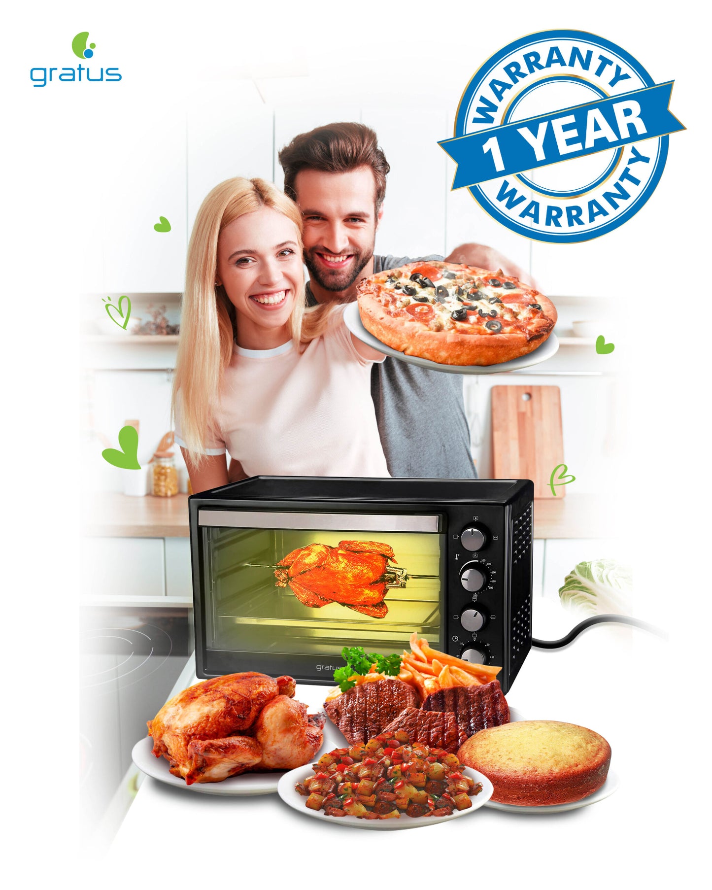 Gratus 100L Electric Oven Toaster Grill – 2800W, Rotisserie, Timer & Temp Control | Model: GTC100NCGX2