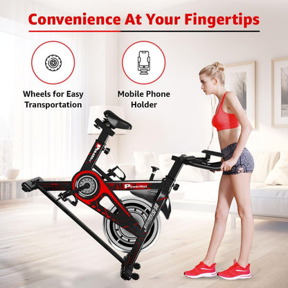 PowerMax Fitness Bs-151 Exercise Spin Bike With 10Kg Flywheel, Lcd Display And Friction Braking System For Home Workout - Black