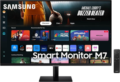 SAMSUNG 32-Inch M7 (M70) Series 4K UHD Smart Monitor with Streaming TV, Speakers, HDR10, USB-C, Multiple Ports, Gaming Hub, SolarCell Remote, Vision Accessibility Tools, LS32DM700, 2024, Black