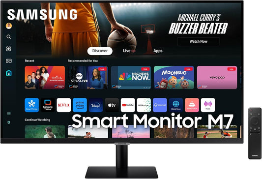 SAMSUNG 32-Inch M7 (M70) Series 4K UHD Smart Monitor with Streaming TV, Speakers, HDR10, USB-C, Multiple Ports, Gaming Hub, SolarCell Remote, Vision Accessibility Tools, LS32DM700, 2024, Black