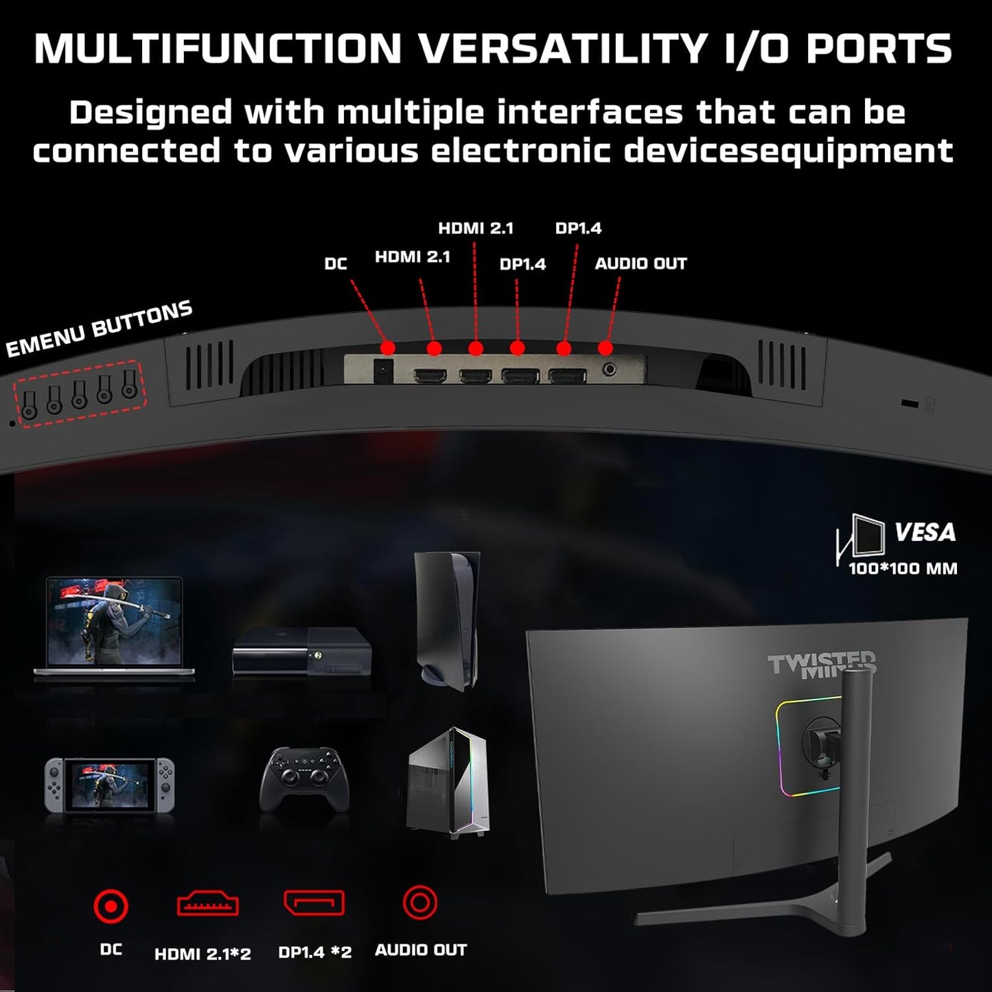 34″ Twisted Minds TM34CWQHDVA Ultra-Wide Curved Gaming Monitor – WQHD 3440×1440, 180 Hz, 1 ms (OD), HDR10, 1500R Curvature, FreeSync & G-Sync Compatible, Dual HDMI 2.1, DisplayPort, Speakers