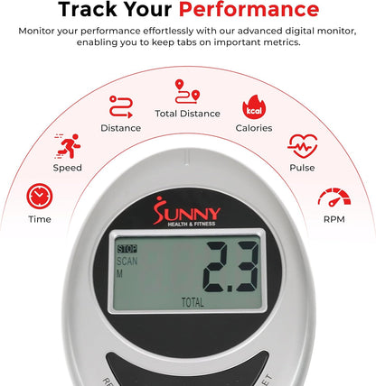 Sunny Health & Fitness Upright Elliptical w/Adjustable Magnetic Resistance | Advanced Magnetic Belt, 8 Level Resistance, Total Body Workout, Hyper-Quiet Belt Drive, Compact, 2-in-1 Upright Design