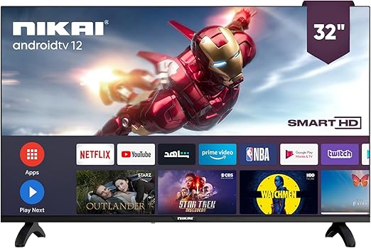 Nikai 32 Inch Smart LED TV | HD 1366 x 768 Resolution | Android TV with Wi-Fi & DLNA | Quad-Core Processor | 16W Speaker Power | 2x HDMI, 2x USB | Netflix, YouTube,