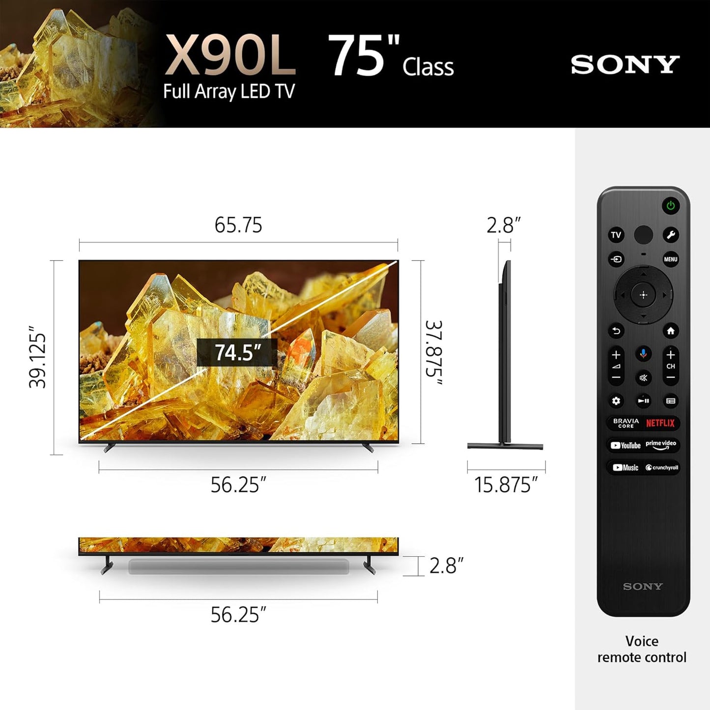 Sony Bravia 75Inch 4K UltraHD TV X90L Series:BRAVIA XR Full Array LEDSmartGoogleTV with Dolby Vision HDR & Exclusive Features for The Playstation®5 XR75X90L-