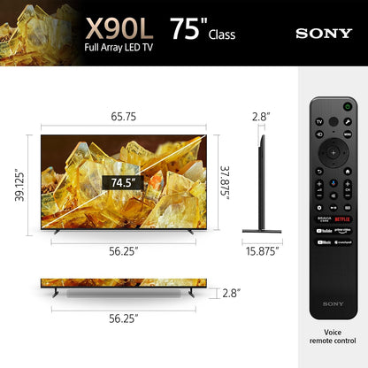 Sony Bravia 75Inch 4K UltraHD TV X90L Series:BRAVIA XR Full Array LEDSmartGoogleTV with Dolby Vision HDR & Exclusive Features for The Playstation®5 XR75X90L-
