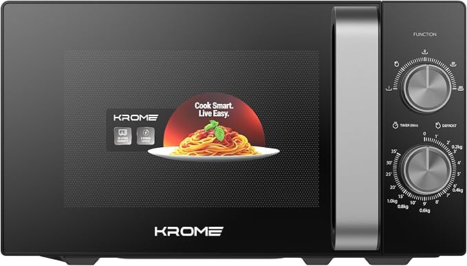 KROME 20L Microwave Oven, 700W, 5 Power Levels, Mechanical Control – Model KR-MW20MM (Black)