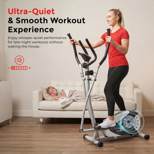 Sunny Health & Fitness Upright Elliptical w/Adjustable Magnetic Resistance | Advanced Magnetic Belt, 8 Level Resistance, Total Body Workout, Hyper-Quiet Belt Drive, Compact, 2-in-1 Upright Design