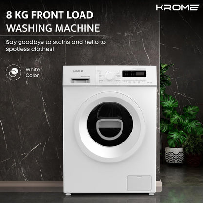 KROME 8KG Front Load Washing Machine – BLDC Inverter, 1400 RPM, 5★ Energy, White | Model: KR-WFL80SI