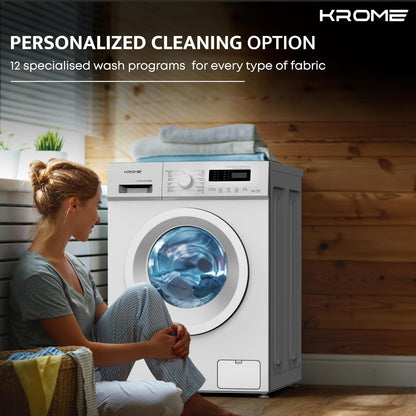 KROME 8KG Front Load Washing Machine – BLDC Inverter, 1400 RPM, 5★ Energy, White | Model: KR-WFL80SI