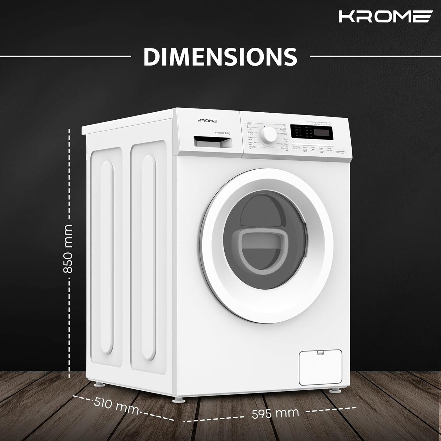 KROME 8KG Front Load Washing Machine – BLDC Inverter, 1400 RPM, 5★ Energy, White | Model: KR-WFL80SI
