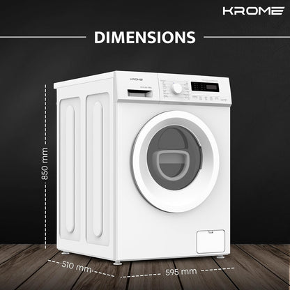 KROME 8KG Front Load Washing Machine – BLDC Inverter, 1400 RPM, 5★ Energy, White | Model: KR-WFL80SI