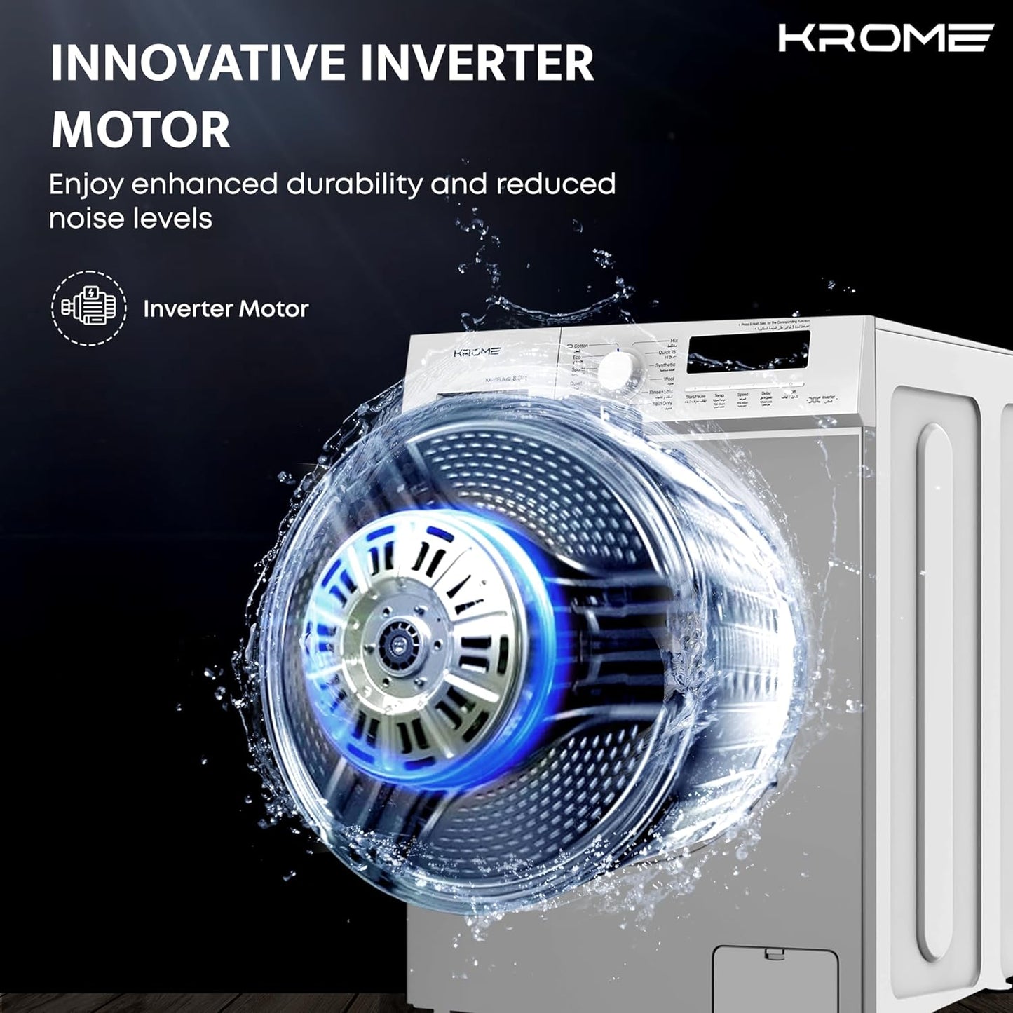 KROME 8KG Front Load Washing Machine – BLDC Inverter, 1400 RPM, 5★ Energy, White | Model: KR-WFL80SI