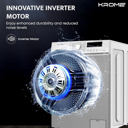 KROME 8KG Front Load Washing Machine – BLDC Inverter, 1400 RPM, 5★ Energy, White | Model: KR-WFL80SI