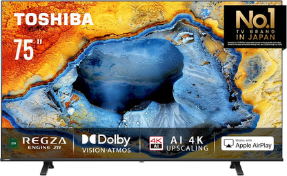 Toshiba 75 inch Native 144Hz VRR QLED Smart TV Z670M -Quantom Dot Colour, AI Piture Optimizer, AI Auto View Pro, AI 4K Upscaling, REGZA Power Audio Pro, Game Mode Pro, Dolby Atmos (2025 Model)