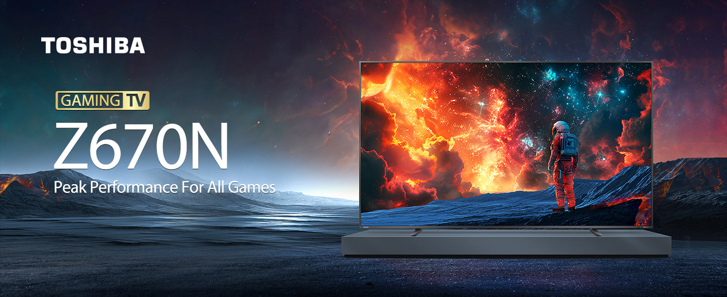 Toshiba 75 inch Native 144Hz VRR QLED Smart TV Z670M -Quantom Dot Colour, AI Piture Optimizer, AI Auto View Pro, AI 4K Upscaling, REGZA Power Audio Pro, Game Mode Pro, Dolby Atmos (2025 Model)