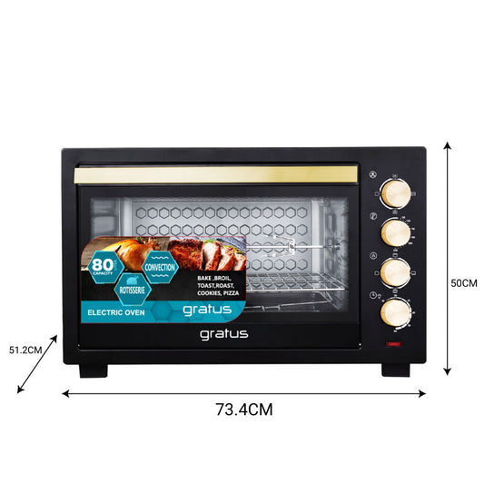 Gratus 80L Electric Oven Toaster Grill – 2800W, Rotisserie, Timer & Temp Control | Model: GTC100NCGX2