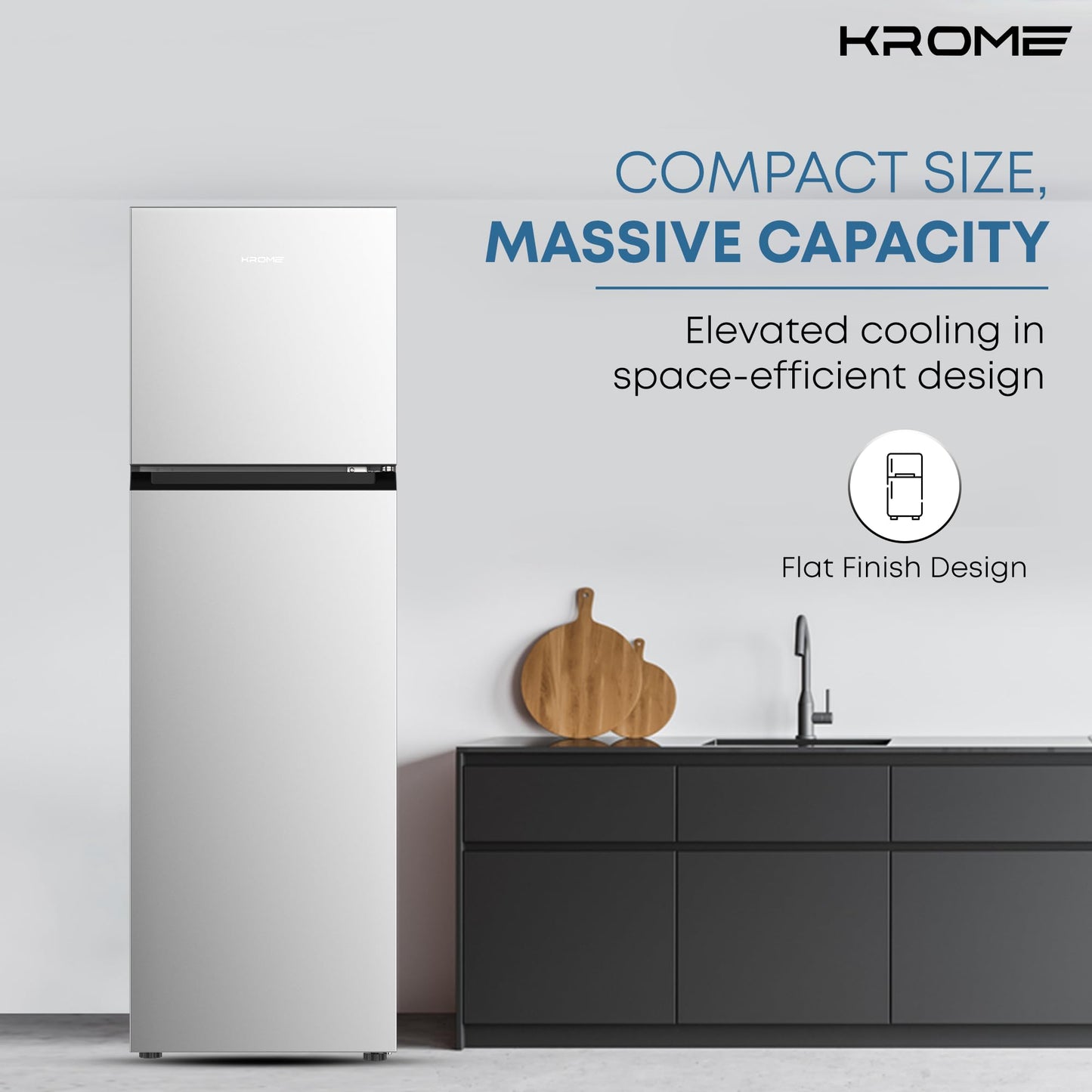 KROME 365L Top Mount Double Door Refrigerator – No Frost, Inverter Compressor, Silver – KR-RFF 480IM