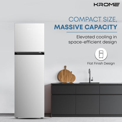 KROME 365L Top Mount Double Door Refrigerator – No Frost, Inverter Compressor, Silver – KR-RFF 480IM