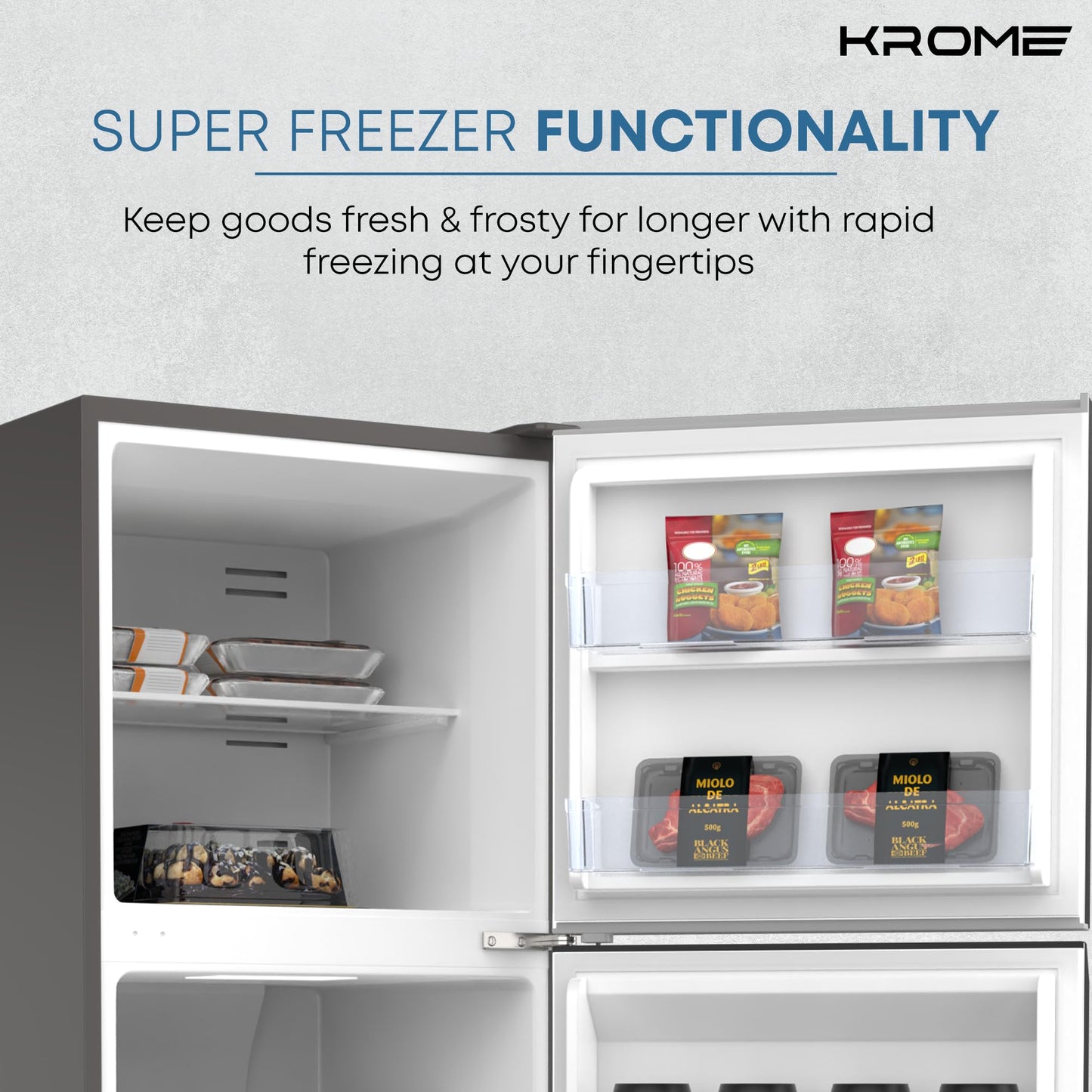KROME 365L Top Mount Double Door Refrigerator – No Frost, Inverter Compressor, Silver – KR-RFF 480IM