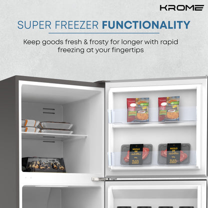 KROME 365L Top Mount Double Door Refrigerator – No Frost, Inverter Compressor, Silver – KR-RFF 480IM