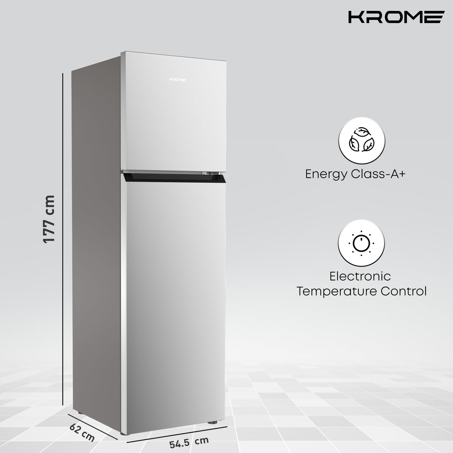 KROME 365L Top Mount Double Door Refrigerator – No Frost, Inverter Compressor, Silver – KR-RFF 480IM
