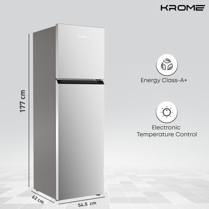 KROME 365L Top Mount Double Door Refrigerator – No Frost, Inverter Compressor, Silver – KR-RFF 480IM