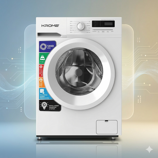 KROME 7KG Front Load Washing Machine – BLDC Inverter, 1400 RPM, 5★ Energy, White | Model: KR-WFL707WIS