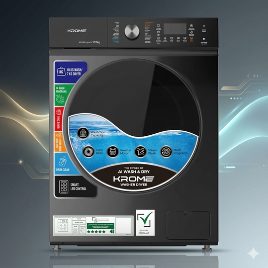 KROME 10/7 KG Front Load Washer Dryer – 1400 RPM, BLDC Motor, Titanium | Model: KR-WD107STI
