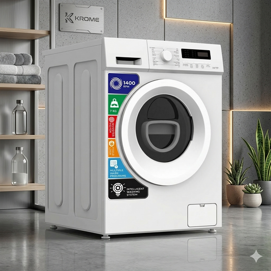 KROME 8KG Front Load Washing Machine – BLDC Inverter, 1400 RPM, 5★ Energy, White | Model: KR-WFL80SI