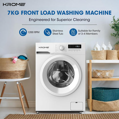 KROME 7KG Front Load Washing Machine – BLDC Inverter, 1400 RPM, 5★ Energy, White | Model: KR-WFL707WIS