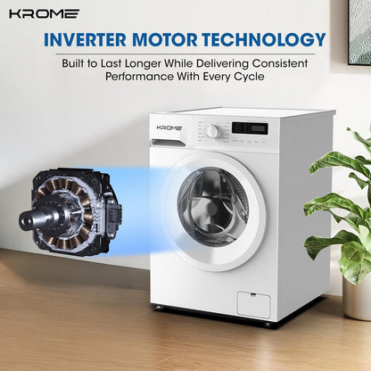 KROME 7KG Front Load Washing Machine – BLDC Inverter, 1400 RPM, 5★ Energy, White | Model: KR-WFL707WIS