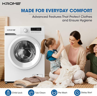 KROME 7KG Front Load Washing Machine – BLDC Inverter, 1400 RPM, 5★ Energy, White | Model: KR-WFL707WIS