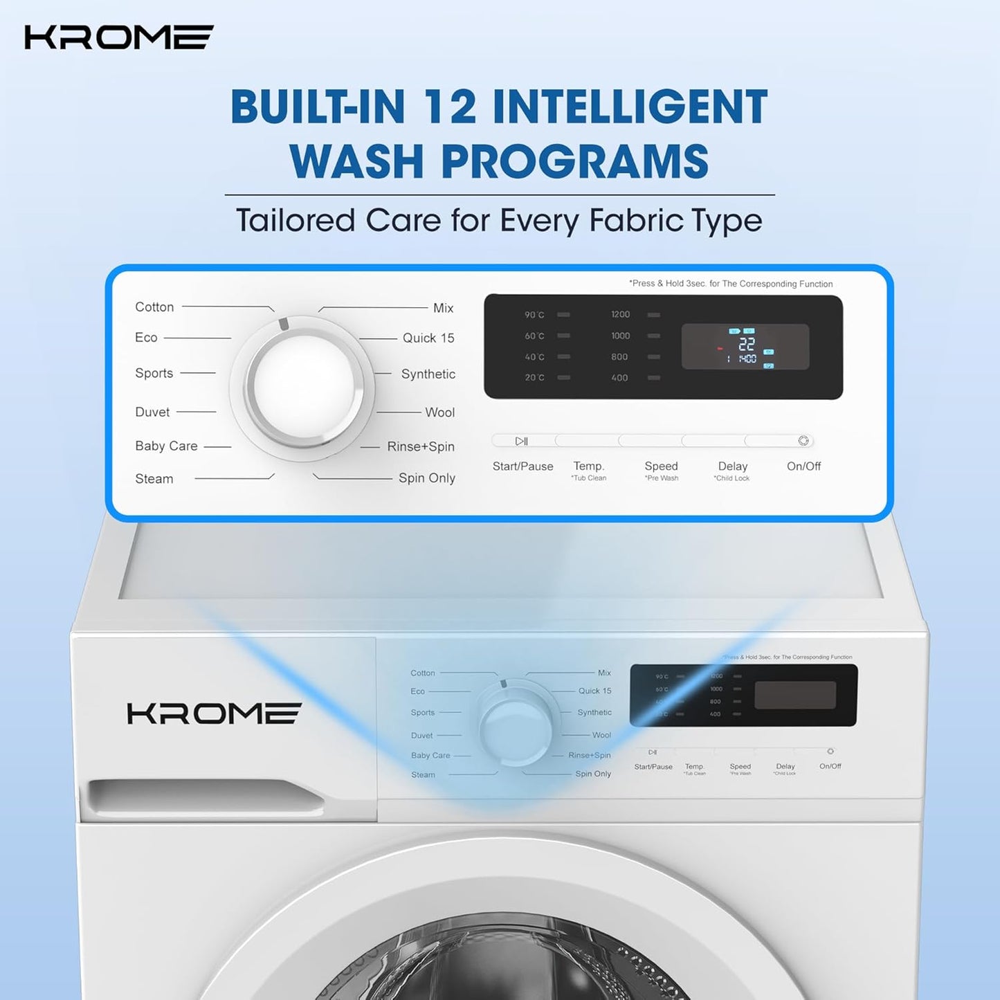 KROME 7KG Front Load Washing Machine – BLDC Inverter, 1400 RPM, 5★ Energy, White | Model: KR-WFL707WIS