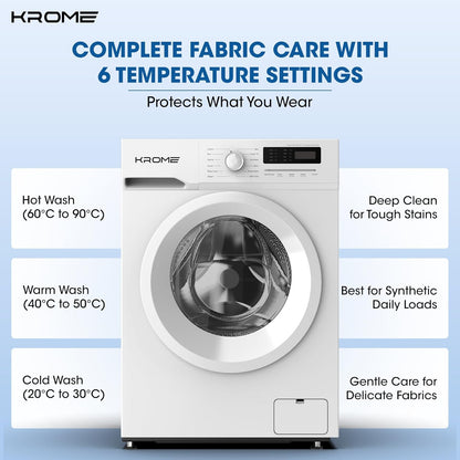 KROME 7KG Front Load Washing Machine – BLDC Inverter, 1400 RPM, 5★ Energy, White | Model: KR-WFL707WIS