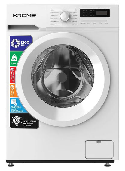 KROME 7KG Front Load Washing Machine – BLDC Inverter, 1400 RPM, 5★ Energy, White | Model: KR-WFL707WIS