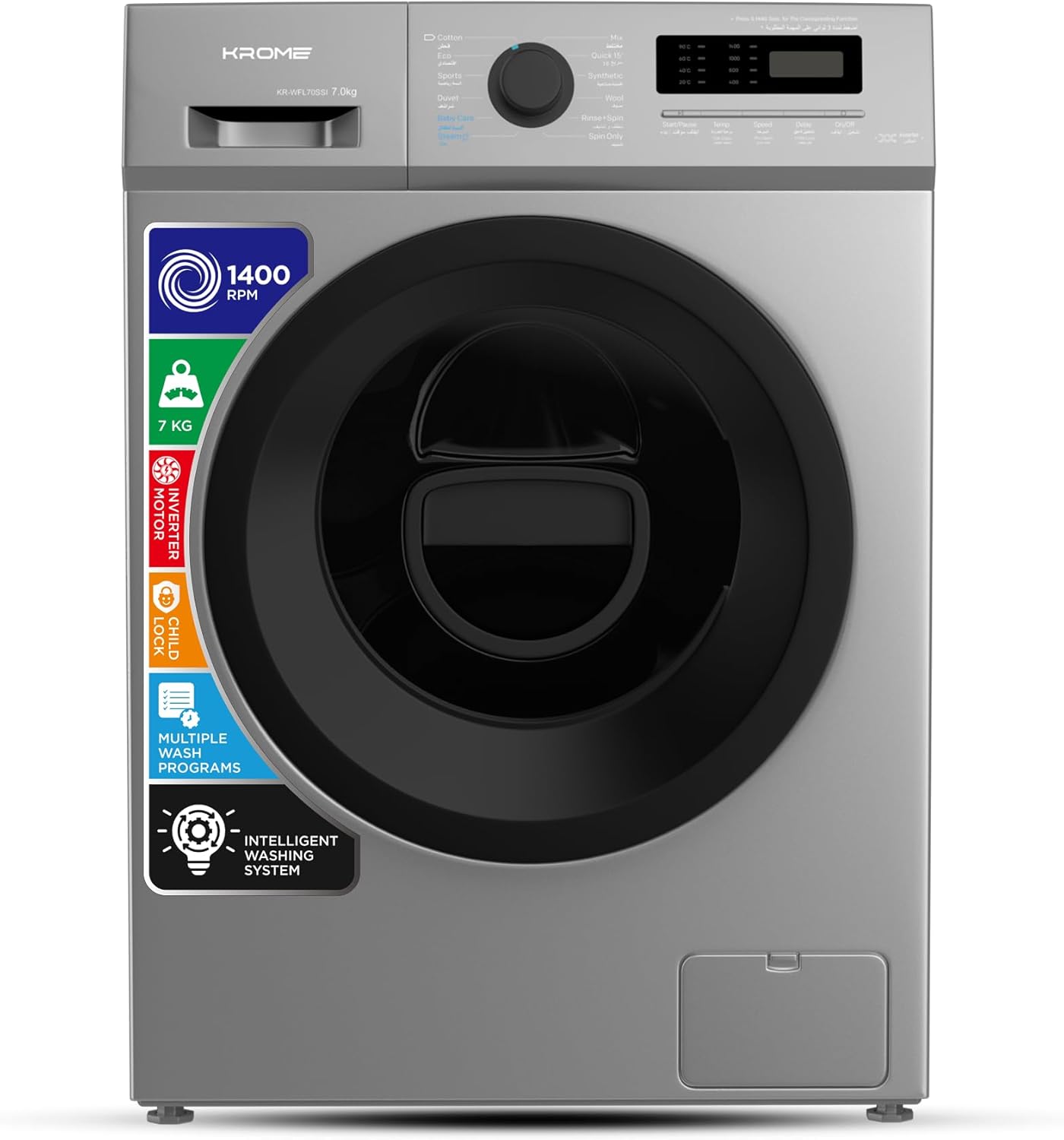 KROME 7KG Front Load Washing Machine – BLDC Inverter, 1400 RPM, 5★ Energy, White | Model: KR-WFL707WIS