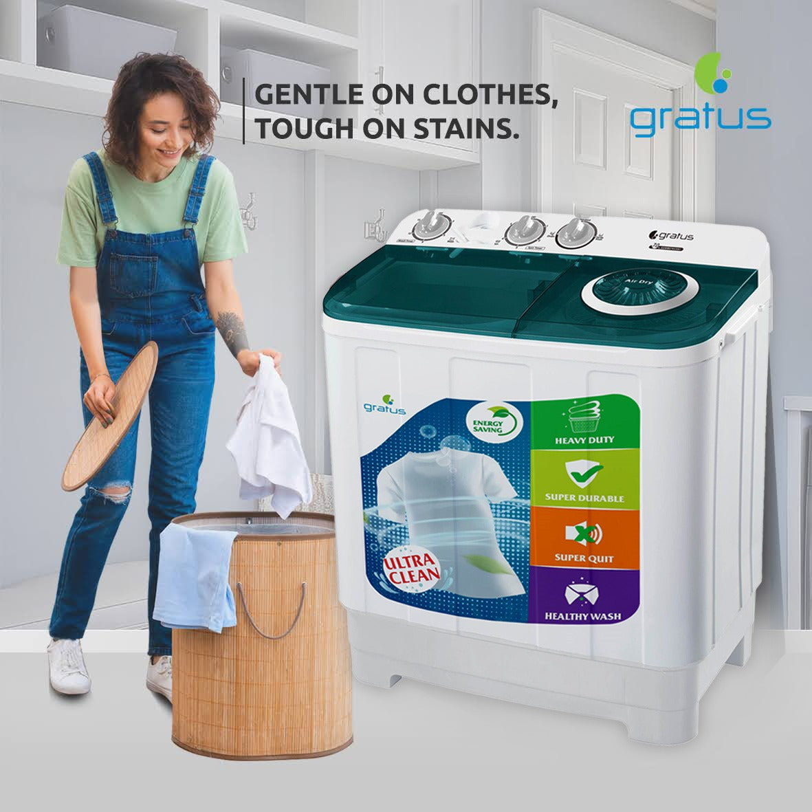 Gratus 10 KG Top Load Semi-Automatic Washing Machine (GSWM07KCDX1)