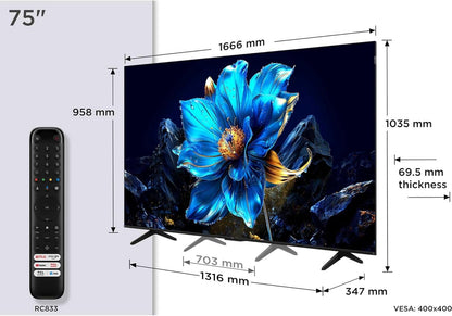 TCL 75 Inch TV, 4K UHD Smart TV, Google TV, Dolby Audio HDR10 & Micro Dimming technology Edgeless Design
