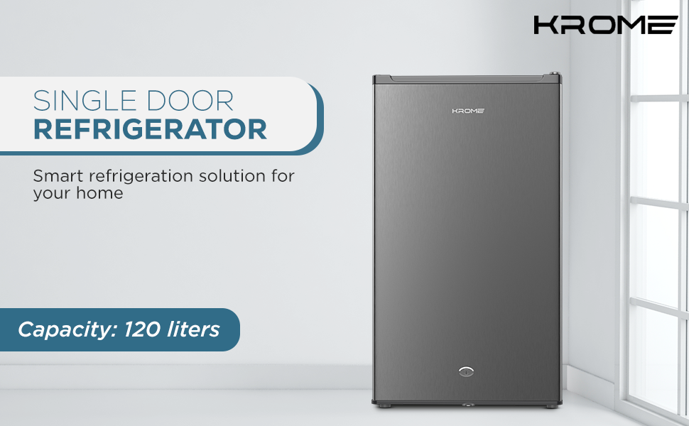 KROME 120L Single Door Refrigerator Mini Fridge – Inox Silver | Model KR-RDC120H